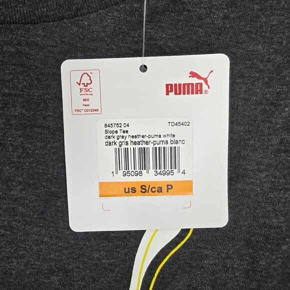 Puma T-shirt Mens Small Heathered Dark Gray Graphic Logo Spellout Tee Crew Neck - Picture 2 of 9